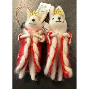 Pier 1‎ Handmade Wool Queen Rabbit Bunny Christmas Holiday Ornament Set Of 2 NEW